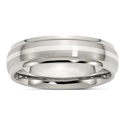 Stainless Steel 6mm Ridged Wedding Band