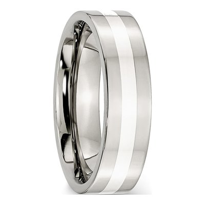 Stainless Steel 6mm Inlay Flat Wedding Band – view 5