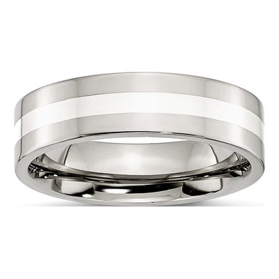 Stainless Steel 6mm Inlay Flat Wedding Band