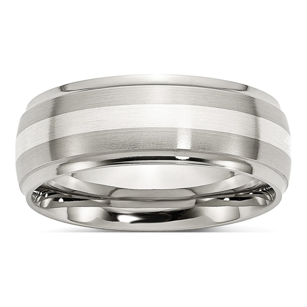 Men's Stainless Steel & Sterling Silver Inlay Wedding Band