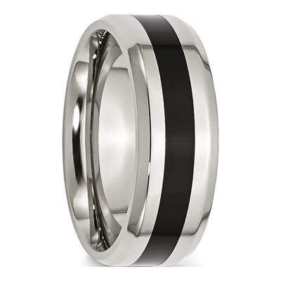 Stainless Steel 8mm Black Enamel Wedding Band – view 4