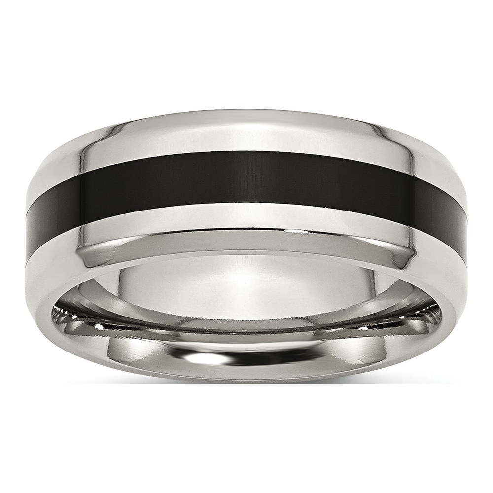 Stainless Steel 8mm Black Enamel Wedding Band