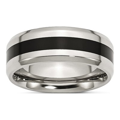 Stainless Steel 8mm Black Enamel Wedding Band