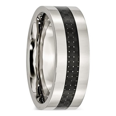 Stainless Steel 8mm Black Carbon Fiber Wedding Band – view 4