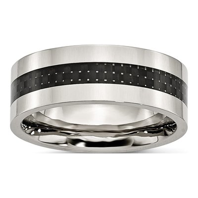 Stainless Steel 8mm Black Carbon Fiber Wedding Band