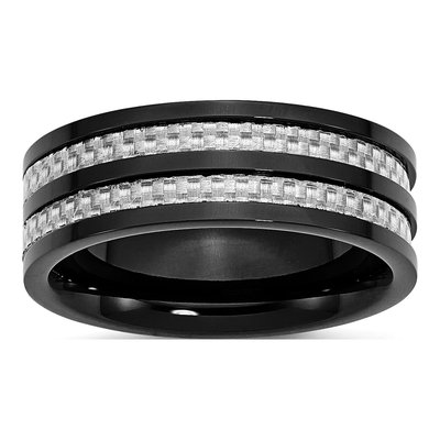 Black Stainless Steel 8mm Carbon Fiber Wedding Band