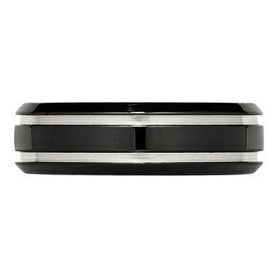 Black Stainless Steel 7mm Grooved Wedding Band – view 3