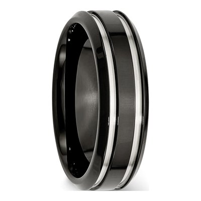 Black Stainless Steel 7mm Grooved Wedding Band – view 4