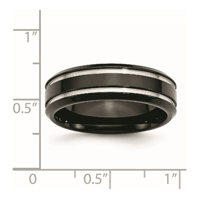Black Stainless Steel 7mm Grooved Wedding Band – view 6