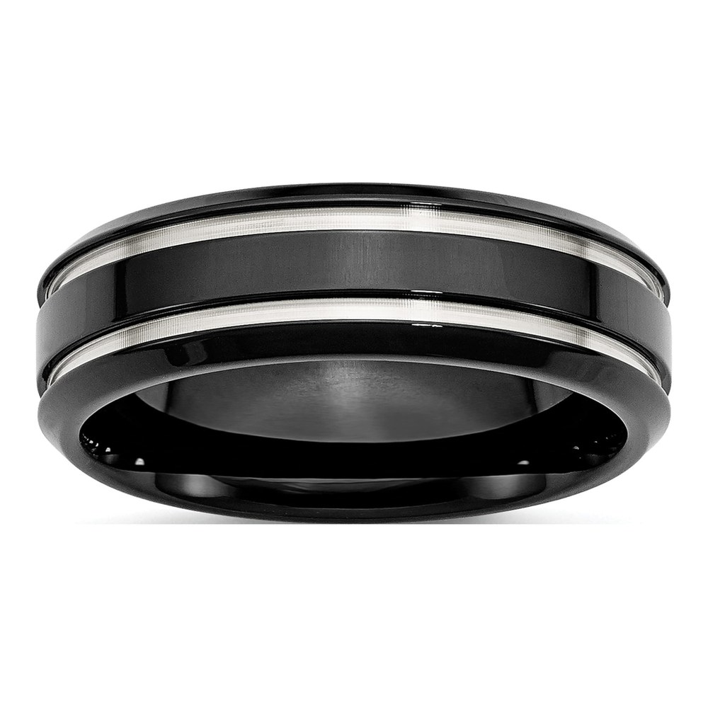 Black Stainless Steel 7mm Grooved Wedding Band