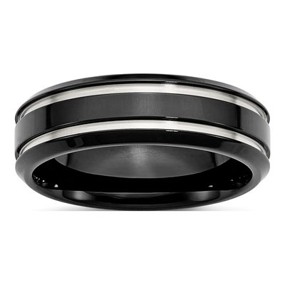 Black Stainless Steel 7mm Grooved Wedding Band