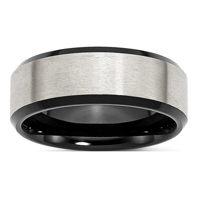 Black Stainless Steel 8mm Beveled Wedding Band
