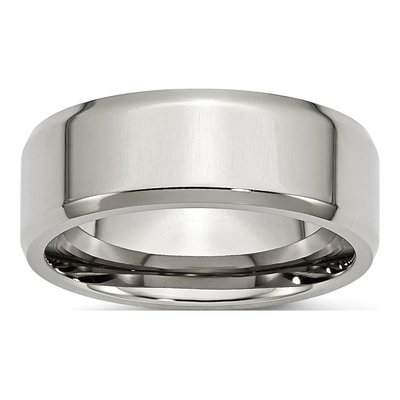 Stainless Steel 8mm Beveled Comfort-Fit Wedding Band