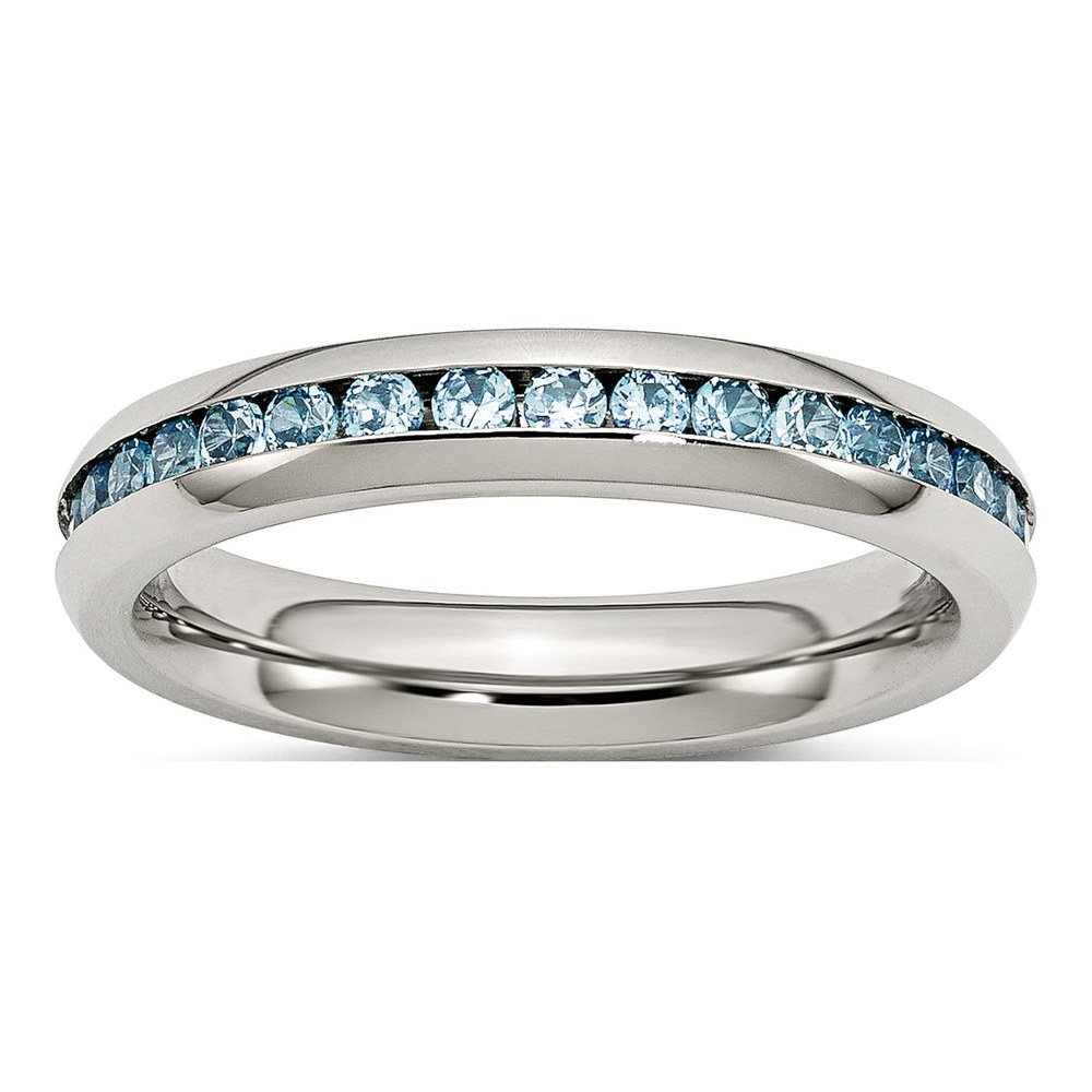 Stainless Steel CZ December Teal Ring