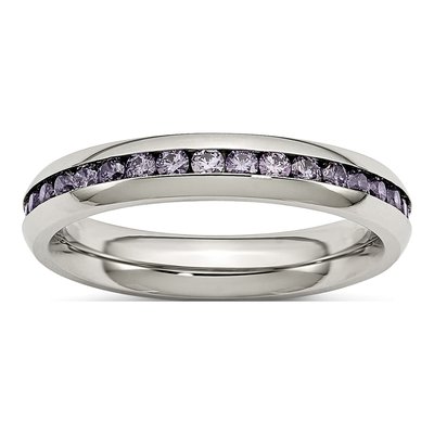 Stainless Steel CZ February Ring