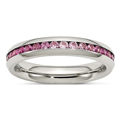 Stainless Steel CZ July Ring