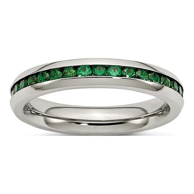 Stainless Steel CZ May Birthstone Ring