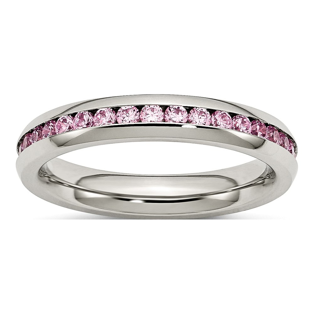 Chisel Stainless Steel Pink CZ Ring