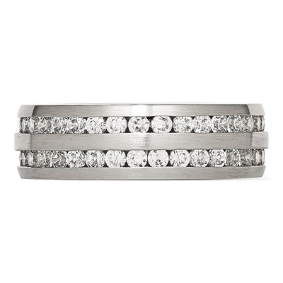 Stainless Steel CZ Double Row Wedding Band – view 5