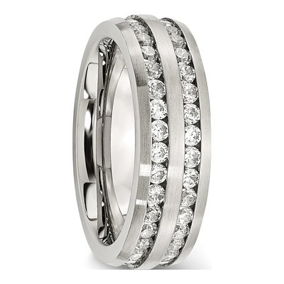 Stainless Steel CZ Double Row Wedding Band – view 6