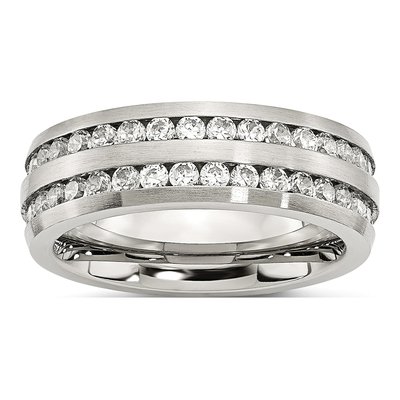 Stainless Steel CZ Double Row Wedding Band
