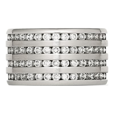 Stainless Steel CZ Multirow Wedding Band – view 5