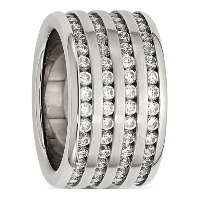 Stainless Steel CZ Multirow Wedding Band – view 6
