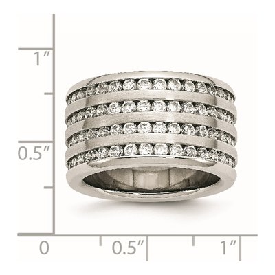 Stainless Steel CZ Multirow Wedding Band – view 8