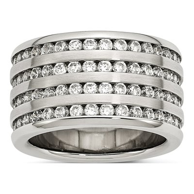 Stainless Steel CZ Multirow Wedding Band