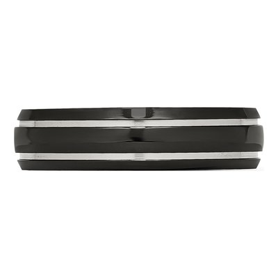 Black Stainless Steel 6mm Grooved Comfort-Fit Wedding Band – view 5