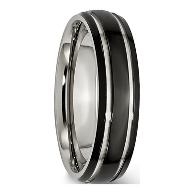 Black Stainless Steel 6mm Grooved Comfort-Fit Wedding Band – view 6