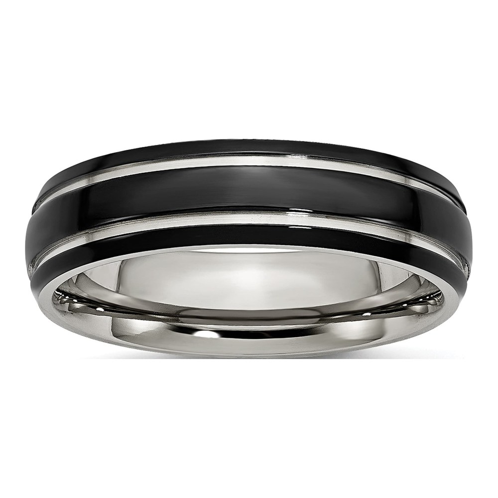 Black Stainless Steel 6mm Grooved Comfort-Fit Wedding Band