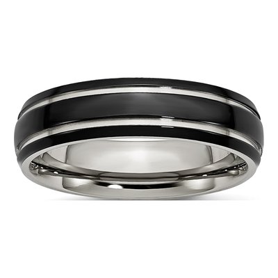 Black Stainless Steel 6mm Grooved Comfort-Fit Wedding Band