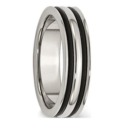 Stainless Steel 6mm Black Rubber Grooved Wedding Band – view 5