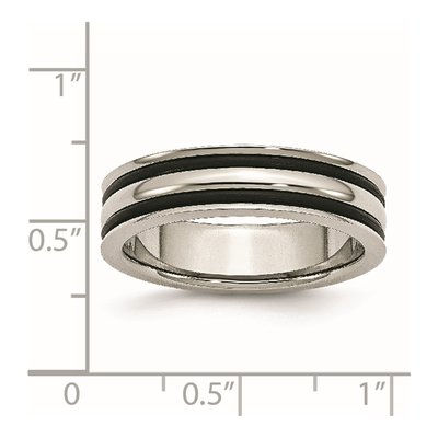 Stainless Steel 6mm Black Rubber Grooved Wedding Band – view 7