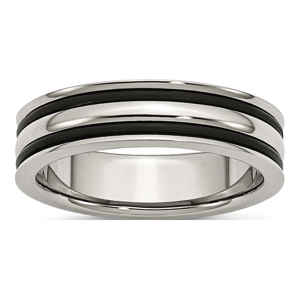 Stainless Steel 6mm Black Rubber Grooved Wedding Band