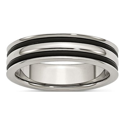 Stainless Steel 6mm Black Rubber Grooved Wedding Band