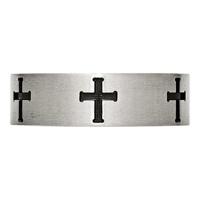 Black Stainless Steel 7mm Cross Wedding Band – view 5