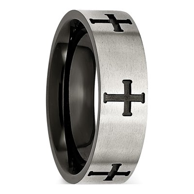 Black Stainless Steel 7mm Cross Wedding Band – view 6