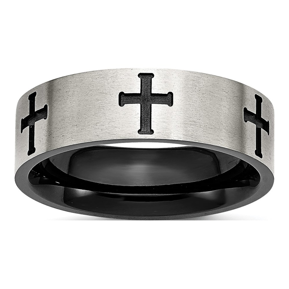 Men's Stainless Steel Cross Band, Black IP