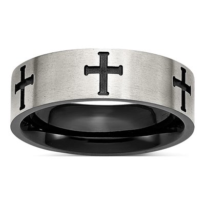Black Stainless Steel 7mm Cross Wedding Band