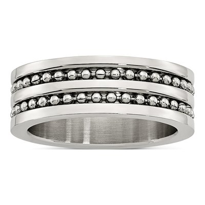 Stainless Steel 8mm Beaded Wedding Band
