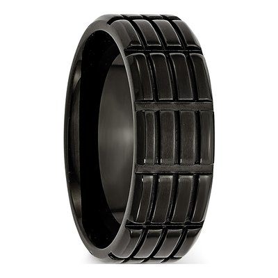 Black Stainless Steel 8mm Grooved Wedding Band – view 6