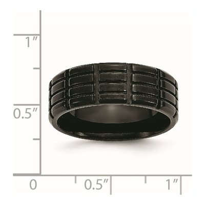 Black Stainless Steel 8mm Grooved Wedding Band – view 8