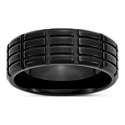 Black Stainless Steel 8mm Grooved Wedding Band