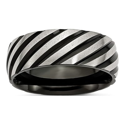 Black Stainless Steel 8mm Swirl Wedding Band