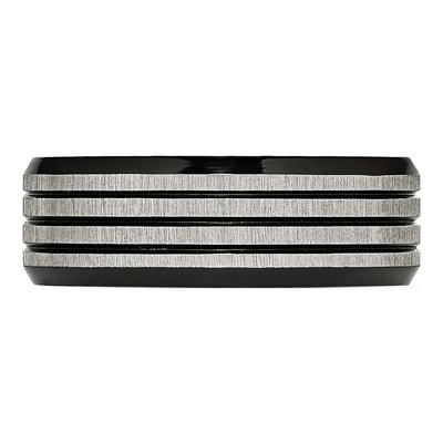 Black Stainless Steel 8mm Striped Wedding Band – view 4