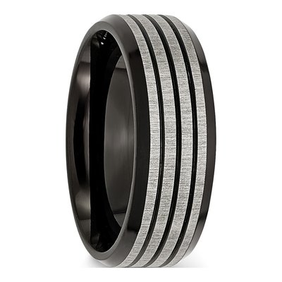 Black Stainless Steel 8mm Striped Wedding Band – view 5