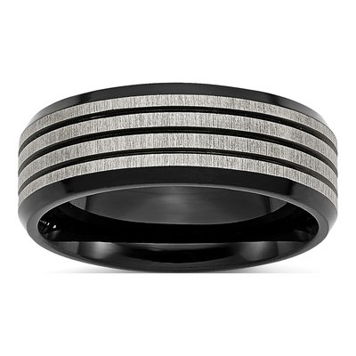 Black Stainless Steel 8mm Striped Wedding Band