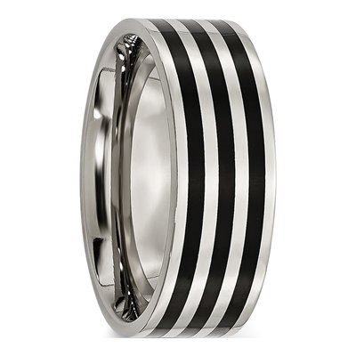 Black Stainless Steel 8mm Striped Wedding Band – view 5
